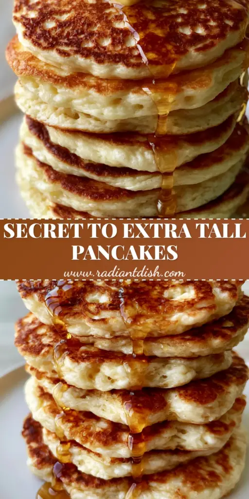 A towering stack of six thick buttermilk pancakes with a melting butter square and syrup rivulets on a white plate. (fluffy pancakes recipe)