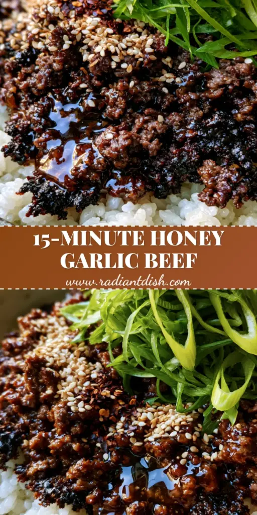 A rustic ceramic bowl featuring honey garlic ground beef with crispy edges over fluffy jasmine rice, garnished with a mountain of scallions. (ground beef bowl recipes)