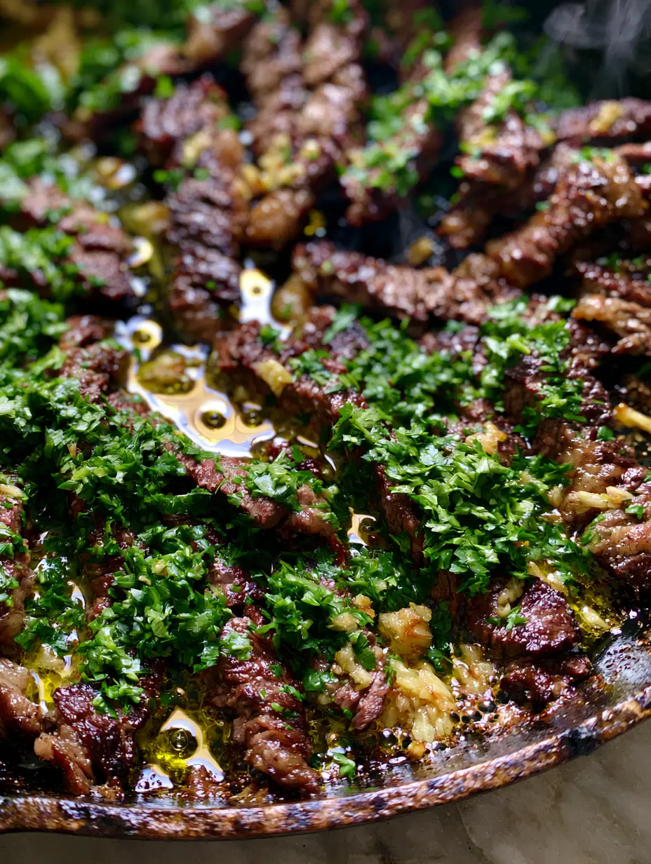 Extreme close-up of seared mahogany edges on thinly sliced ribeye steak recipes.