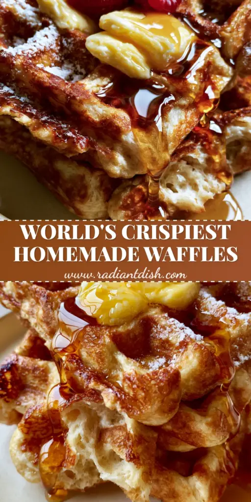 A tall stack of three golden-brown Belgian waffles with melting salted butter and five raspberries. (homemade waffles recipe)