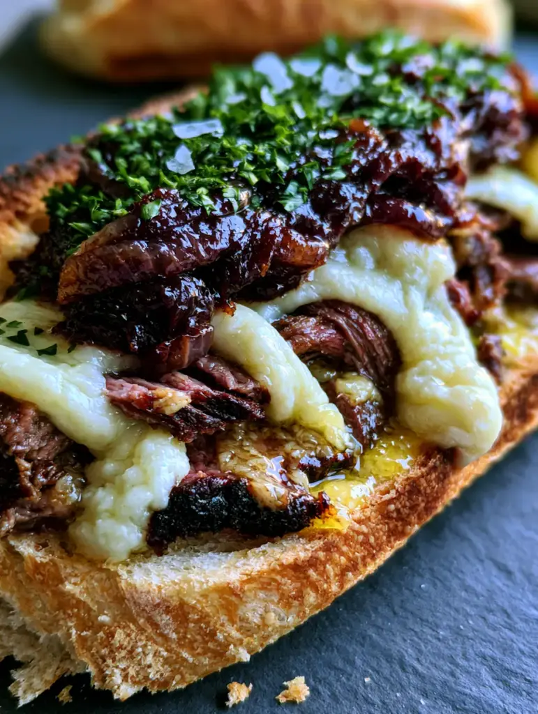 Thinly sliced ribeye topped with dark mahogany balsamic caramelized onions and parsley.