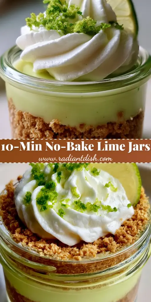 A close-up of individual key lime pie jars showing the thick golden graham crust and piped whipped cream swirl.