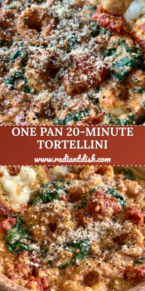 A rustic ceramic bowl of Creamy Spinach Tomato Tortellini with vibrant wilted spinach and fire-roasted tomatoes, garnished with snowy parmesan and served with cheesy garlic sourdough bread.