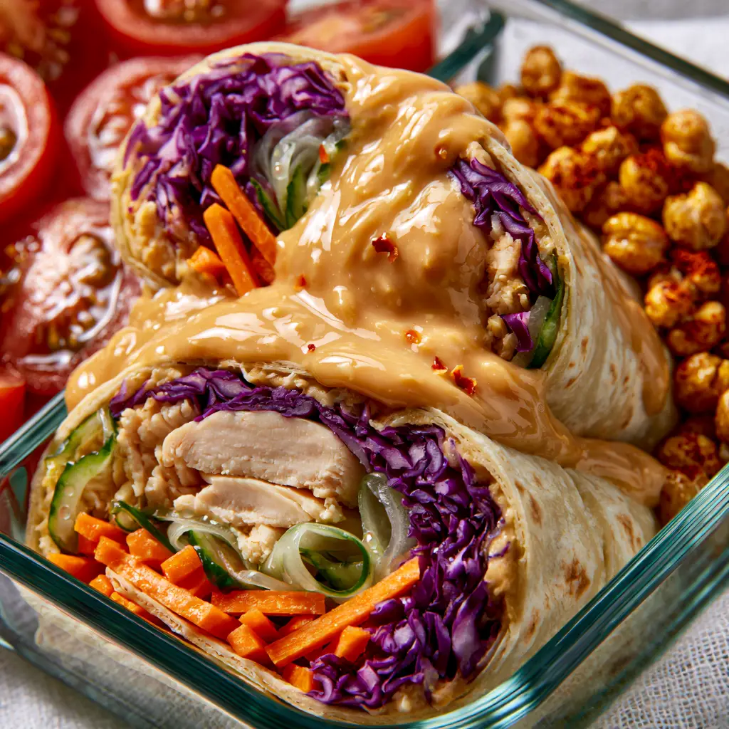 Side view of a glass meal prep container with smoked paprika chickpeas and juicy cherry tomatoes. (Summer Lunch Meal Prep)