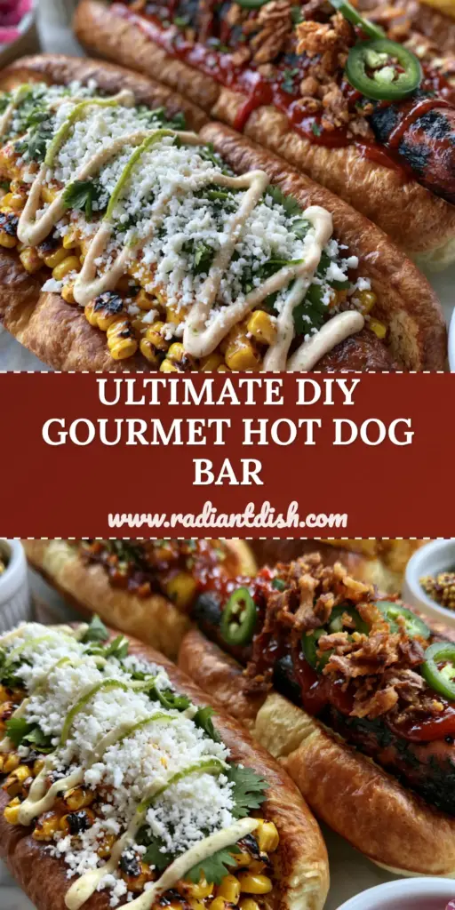A top-down view of a gourmet hot dogs charcuterie board featuring Mexican Street Corn, Firecracker, and Hawaiian styles on a marble surface.