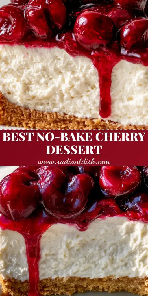 Cherry Cream Cheese Dessert: The Ultimate Ultra-Fluffy No-Bake Delight 4 A tall slice of Cherry cream cheese dessert with a glossy cherry topping and a thick 3-inch mousse layer on a white plate.
