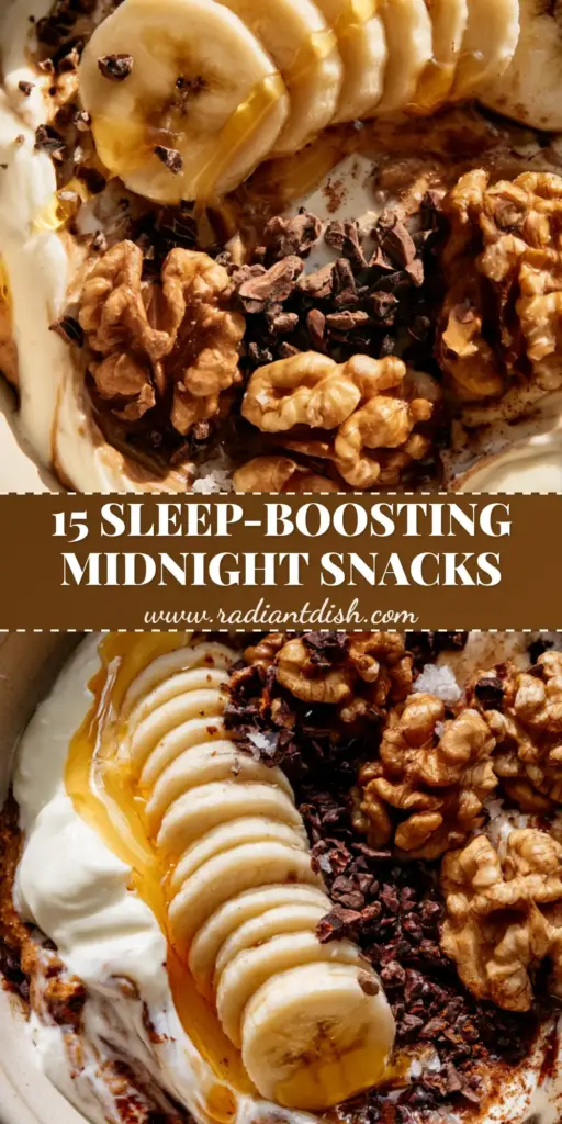 Midnight Snacks: The Ultimate Creamy Almond Butter and Greek Yogurt Bowl 3 A top-down shot of a ceramic bowl with almond butter, Greek yogurt, banana slices, and honey drizzle for perfect midnight snacks.