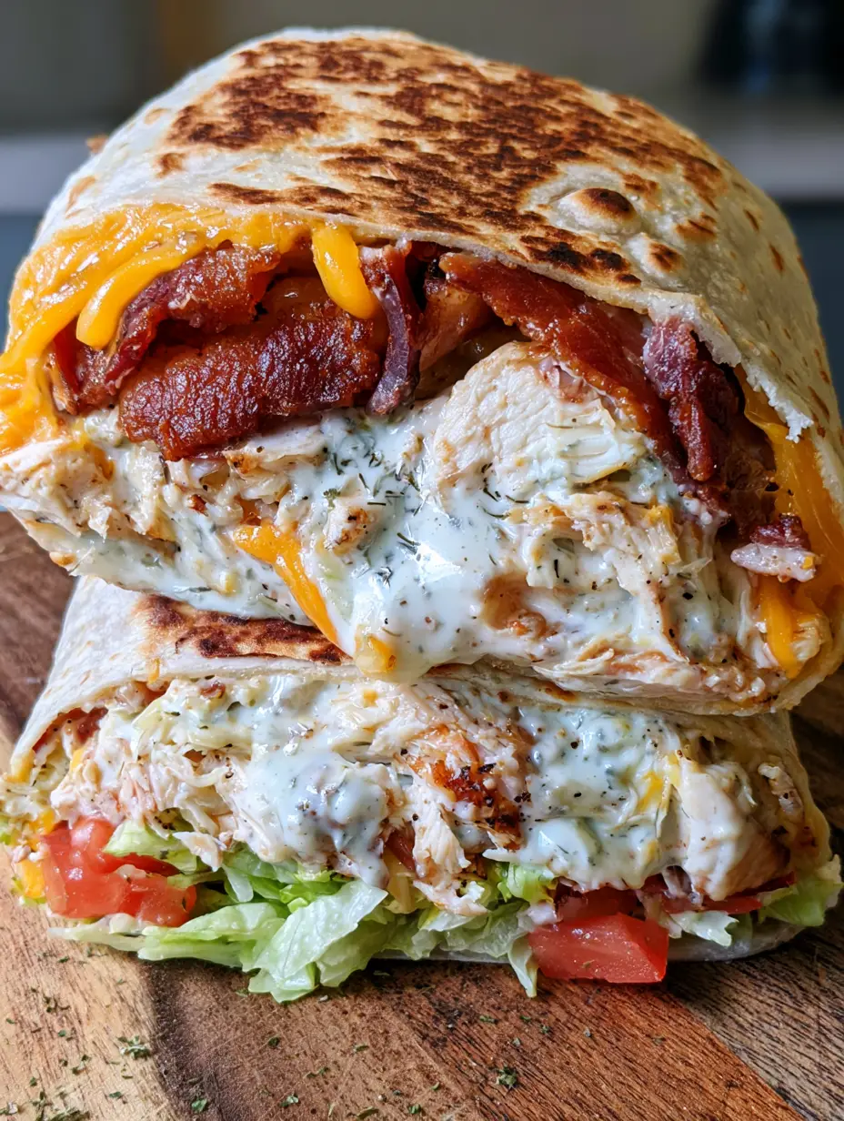 Vertical eye-level shot of Cheesy bacon ranch wraps with a buttery toasted exterior and melted cheese pull.