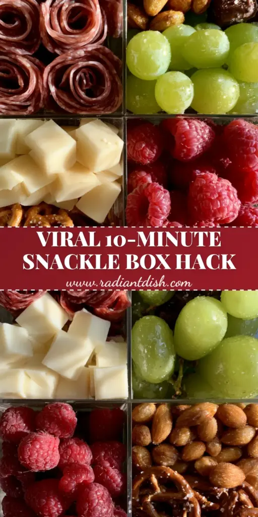 Snackle Box Ideas: The Ultimate Aesthetic Charcuterie Organizer 4 A top-down view of a transparent acrylic snackle box filled with salami rosettes, cheese cubes, and fresh berries. (snackle box ideas)