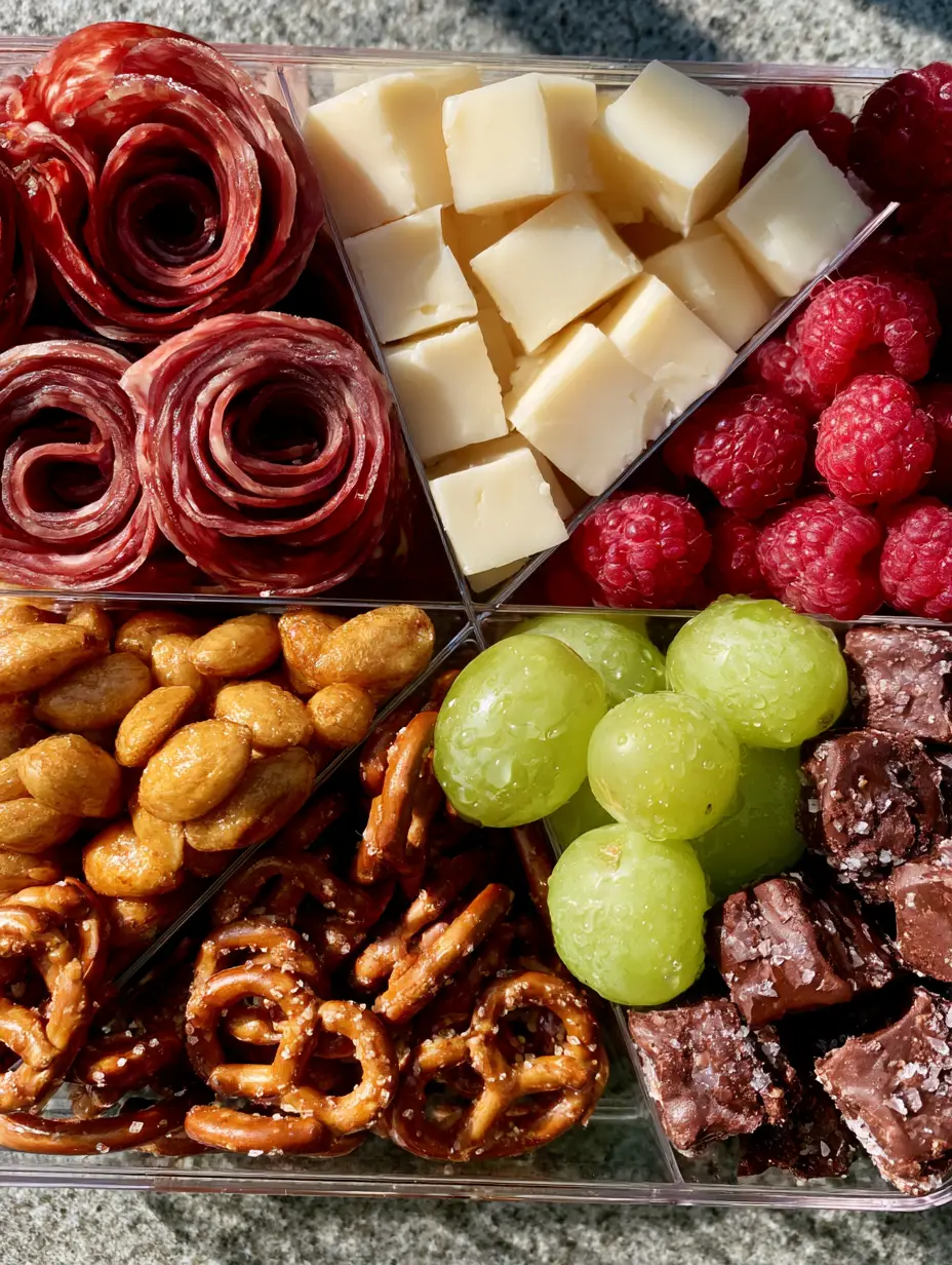 Snackle Box Ideas: The Ultimate Aesthetic Charcuterie Organizer 3 Symmetrical arrangement of snacks in a transparent box with high-contrast sunlight. (snackle box ideas)