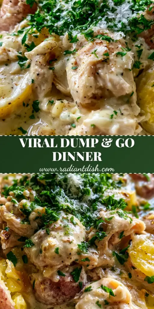 Crockpot Meals: Creamy Garlic Parmesan Chicken and Potatoes 4 A rustic bowl of creamy garlic parmesan chicken and red potatoes, perfect for easy crockpot meals.