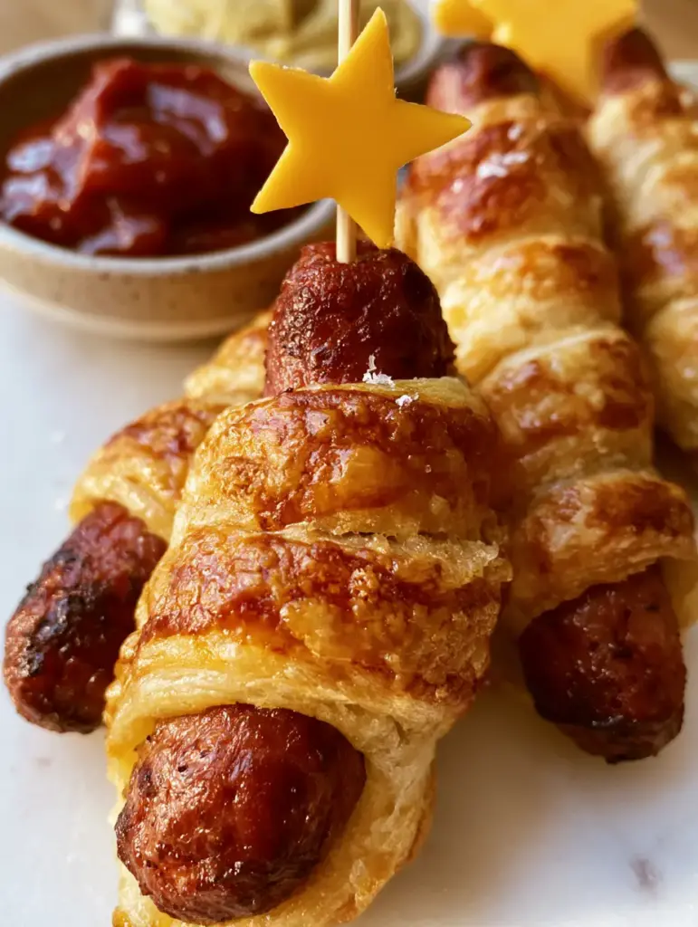 Firecracker Hot Dogs: The Ultimate Patriotic BBQ Skewer Recipe 2 Macro photo of a juicy firecracker hot dog with a buttery, salt-dusted pastry spiral on a marble surface. (Firecracker hot dogs)