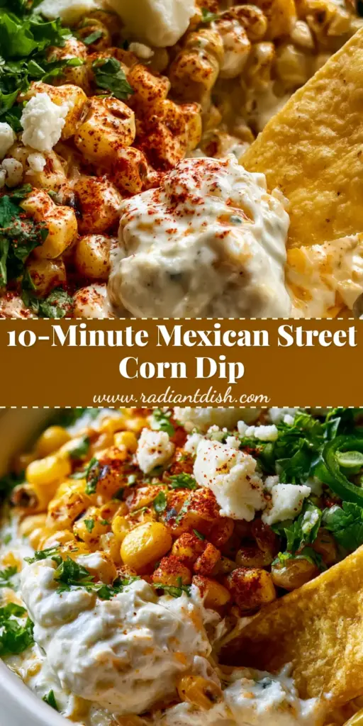 Mexican street corn dip: The Ultimate Creamy Elote Appetizer 4 A thick Mexican street corn dip in a white bowl topped with charred corn, cotija cheese, and red chili powder. (Mexican street corn dip)