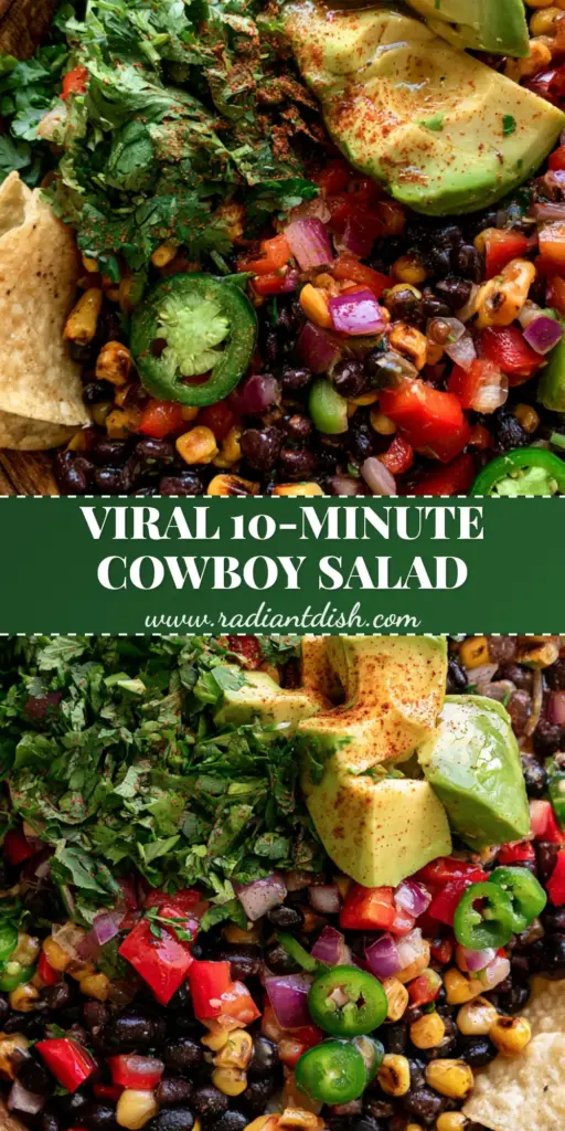 Cowboy Salad Recipe: The Ultimate Charred Corn and Black Bean Feast 4 A rustic wooden bowl filled with vibrant cowboy salad featuring charred corn, black beans, and avocado chunks, overhead view. (cowboy salad)