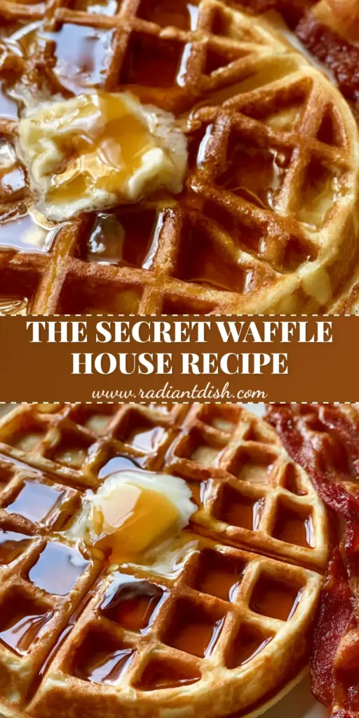 Waffle House Waffles: The Ultimate Copycat Recipe for Crispy Malted Perfection 4 A stack of crispy Waffle House waffles with melting salted butter and shimmering amber maple syrup on a white vintage diner plate.