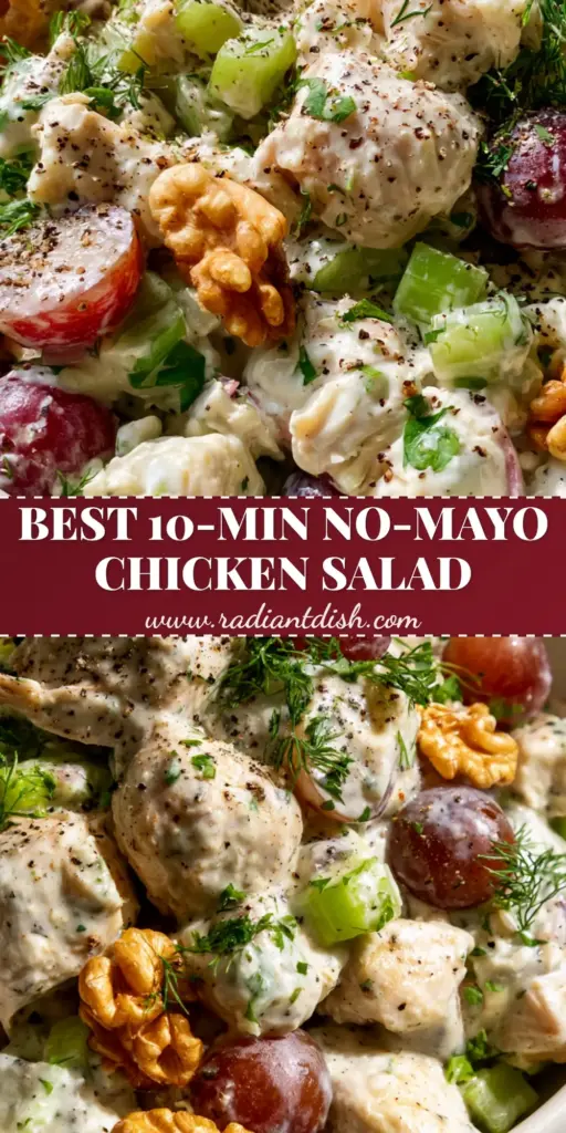 Chicken Salad Recipe with Creamy Greek Yogurt and Toasted Walnuts 5 A premium Chicken salad recipe with pulled rotisserie chicken, grapes, and toasted walnuts in a matte white bowl. (Chicken salad recipe)