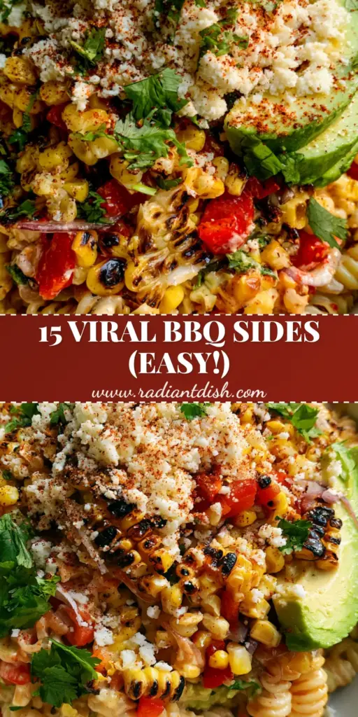 A vibrant Summer Street Corn Pasta Salad in a white bowl, a perfect example of crowd-pleasing BBQ side dishes.