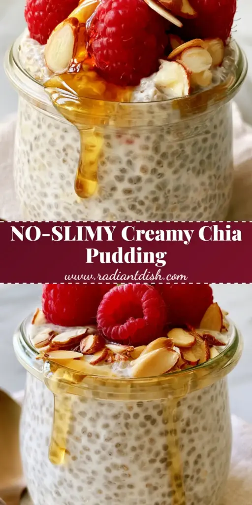 A thick and creamy coconut chia pudding in a glass jar topped with raspberries and a maple syrup drip. (chia pudding)