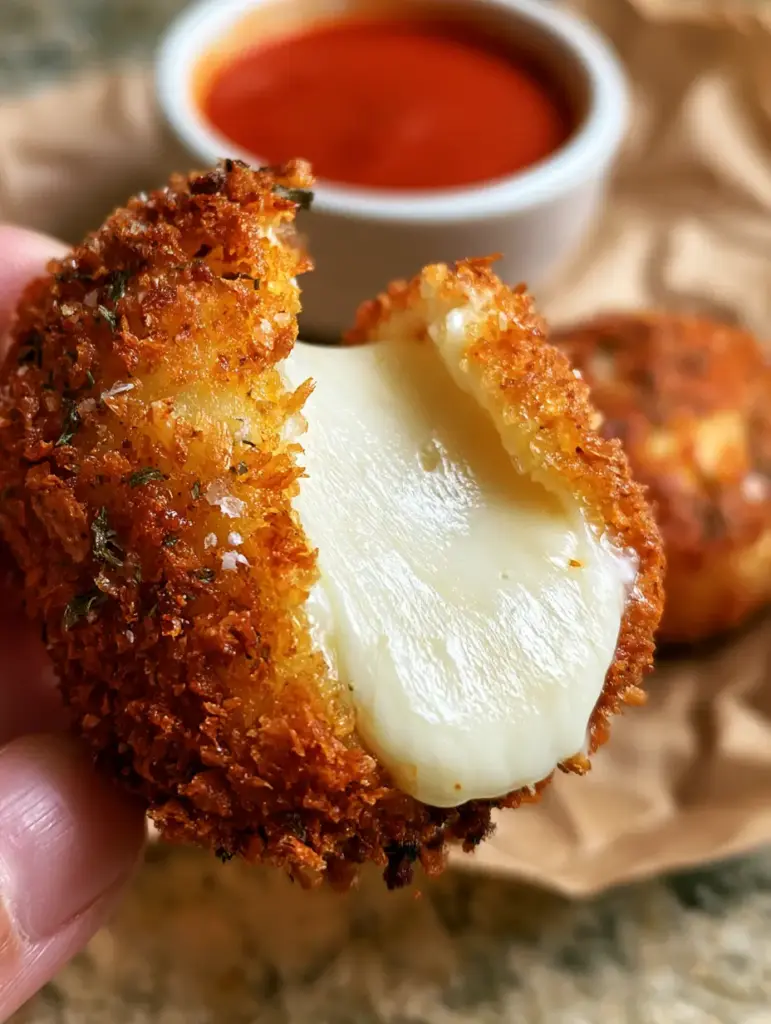 Air Fried Babybel Cheese: The Ultimate Crispy Molten Snack 1 An extreme macro close-up of a molten white mozzarella-style cheese pull from an air fried Babybel cheese round.