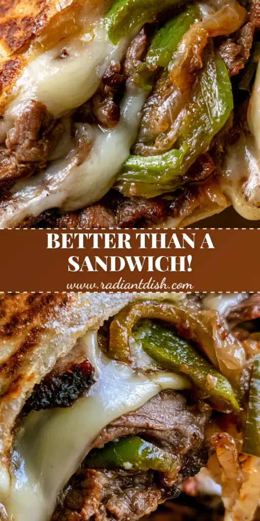 Philly cheesesteak quesadilla recipe: The Ultimate Cheesy Fusion 3 A handheld close-up of a sliced Philly cheesesteak quesadilla recipe showing melted cheese and shaved steak.