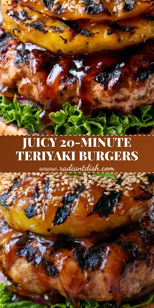 Teriyaki Turkey Burger with Charred Pineapple and Sesame Scallion Garnish 4 A towering Teriyaki turkey burger with a charred pineapple ring, sesame seeds, and glistening glaze on a brioche bun.