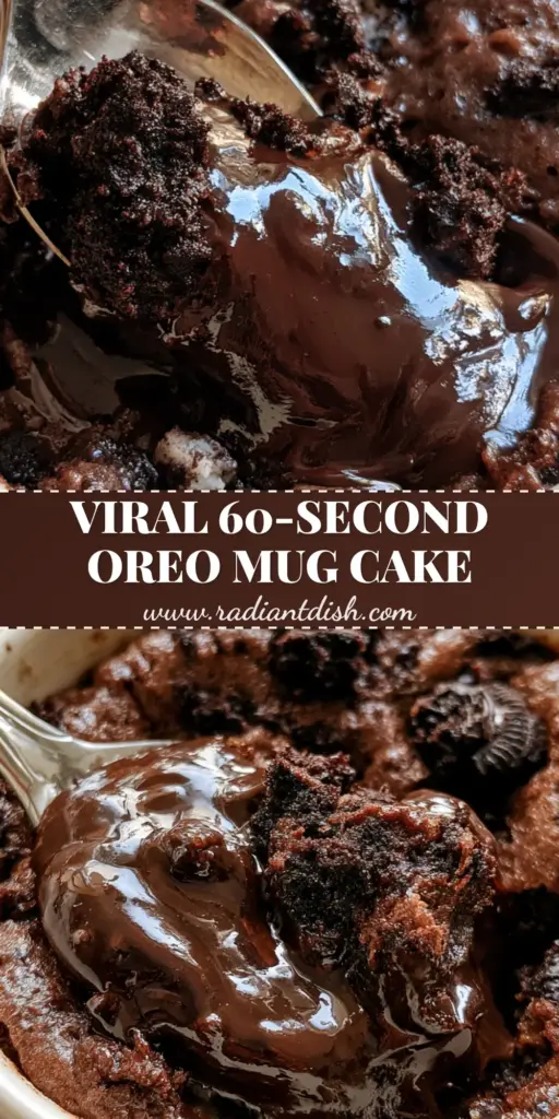 Oreo Mug Cake: The Ultimate Molten Lava 2-Minute Dessert 3 A molten Oreo mug cake in a matte white ceramic mug with a silver spoon lifting a gooey bite.