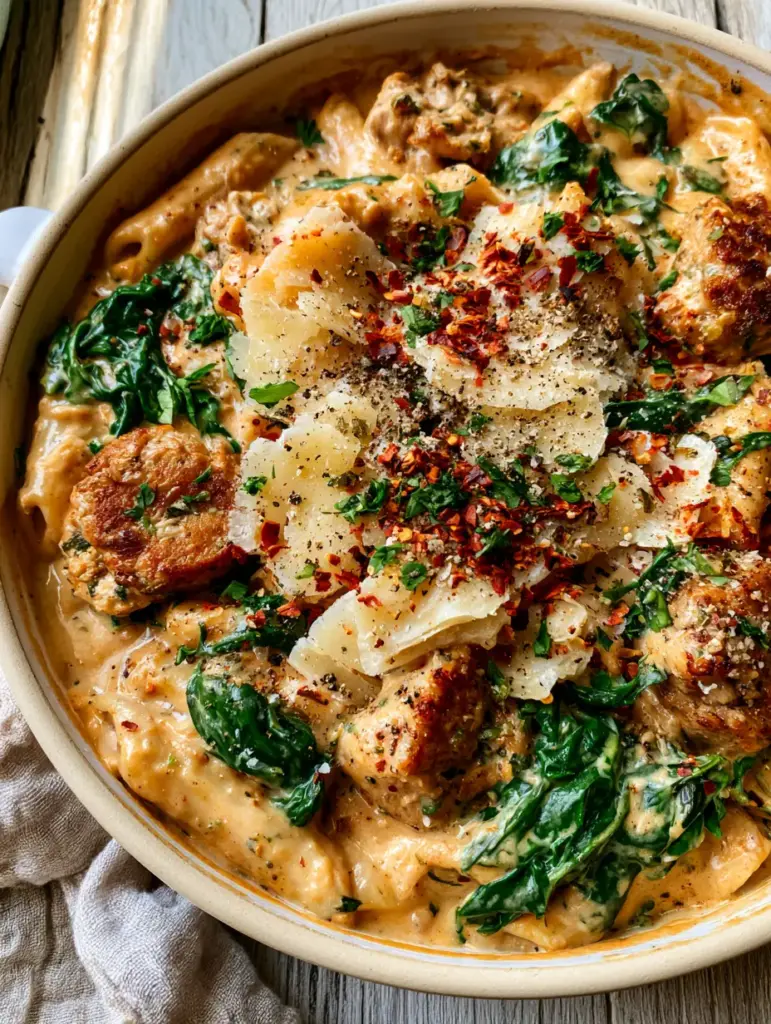 One-Pot Ground Turkey Pasta: The Creamiest 30-Minute Dinner 2 Top-down photo of One-Pot Ground Turkey Pasta with seared turkey crumbles and fresh parsley garnishes.
