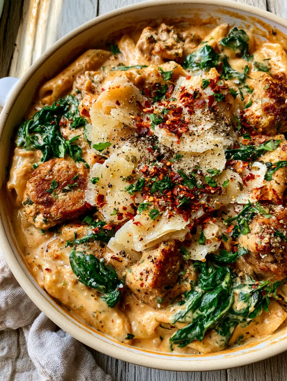 One-Pot Ground Turkey Pasta: The Creamiest 30-Minute Dinner 3 Top-down photo of One-Pot Ground Turkey Pasta with seared turkey crumbles and fresh parsley garnishes.
