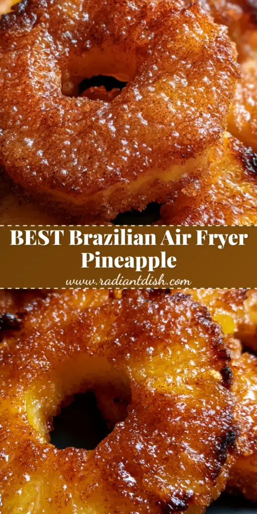 Thick-cut Air Fryer Pineapple rings with a bubbly caramelized brown sugar crust and cinnamon dusting on a black plate.