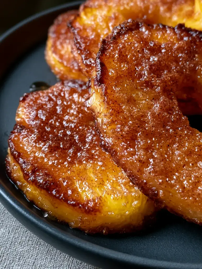 Close-up of Brazilian Air Fryer Pineapple showing glistening honey drizzle and charred edges.