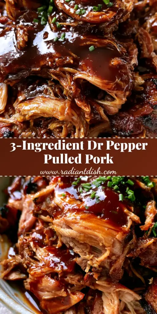 Dr Pepper Pulled Pork: The Ultimate Glossy Mahogany Slow Cooker Recipe 4 A rustic white ceramic bowl overflowing with shredded Dr Pepper Pulled Pork, featuring a thick glossy dark mahogany glaze and a garnish of fresh green chives.