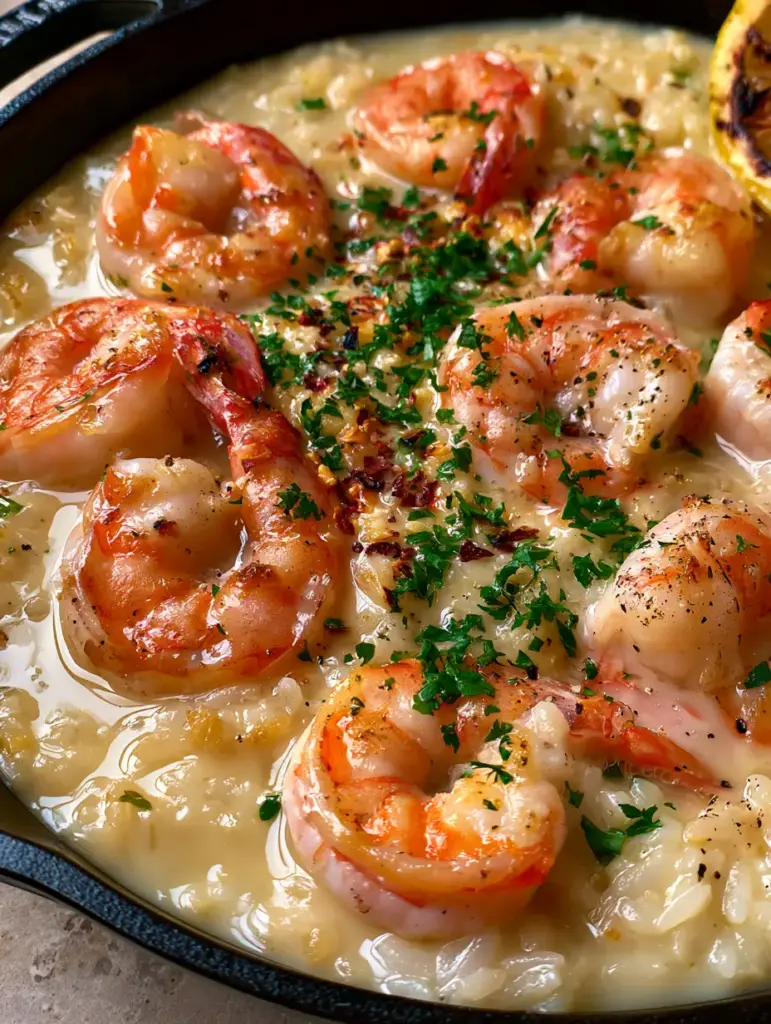 Creamy Garlic Butter Shrimp and Rice: The Ultimate One-Pan Comfort Meal 1 Macro shot of glossy garlic butter sauce over fluffy jasmine rice with minced garlic and parmesan. (Creamy Garlic Butter Shrimp and Rice)