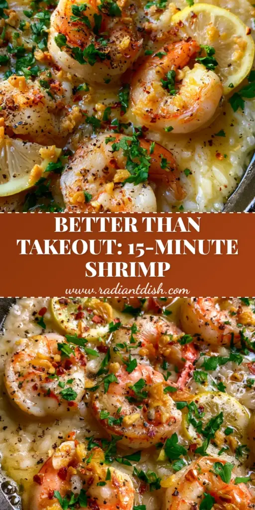 Garlic Butter Shrimp and Rice: The Ultimate One-Pan Skillet Meal 3 A top-down shot of a rustic cast iron skillet filled with Garlic Butter Shrimp and Rice, garnished with lemon slices and parsley.