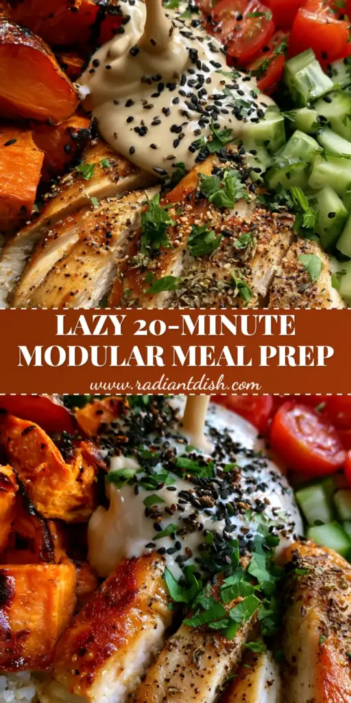 Food Prep Mastery: Seared Chicken and Sweet Potato Quinoa Bowls 4 A premium modular meal prep bowl with seared oregano chicken, charred sweet potatoes, and tahini drizzle. (food)