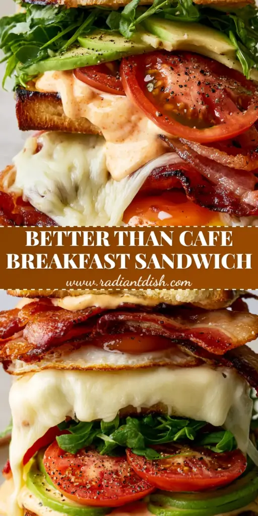 A vertical, towering Breakfast Club Sandwich with three layers of toasted brioche, crispy peppered bacon, and a runny egg yolk cascading with melted cheddar cheese.