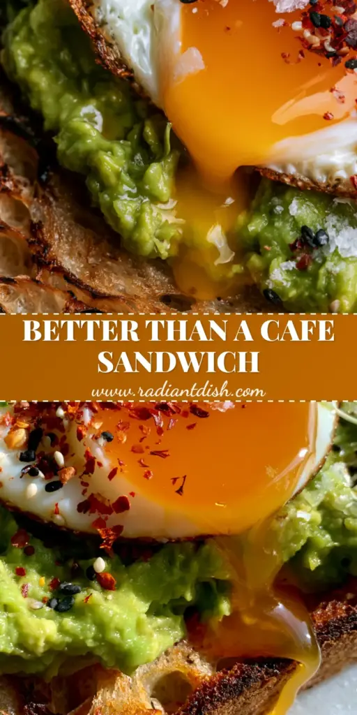 Breakfast sandwich with avocado: The Ultimate Gourmet Sourdough Recipe 4 A gourmet Breakfast sandwich with avocado on toasted sourdough with a jammy egg dripping orange yolk, sesame seeds, and micro-cilantro.