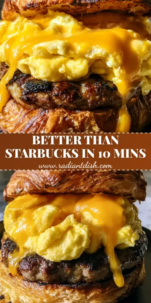 Breakfast Croissant Sandwich: The Ultimate Flaky Morning Masterpiece 3 A massive Breakfast Croissant Sandwich with buttery flakes, a seared sausage patty, and gooey melted sharp cheddar on a matte black plate.