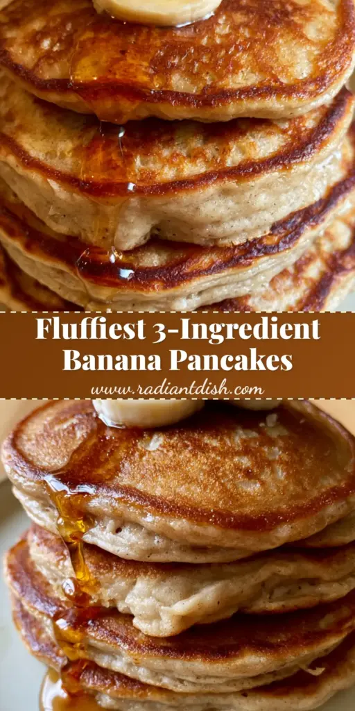 Banana Pancakes Recipe: The Ultimate Tall & Fluffy Stack 4 A tall stack of four thick banana pancakes with syrup dripping down the sides and fresh banana rounds on a cream plate. (banana pancakes recipe)