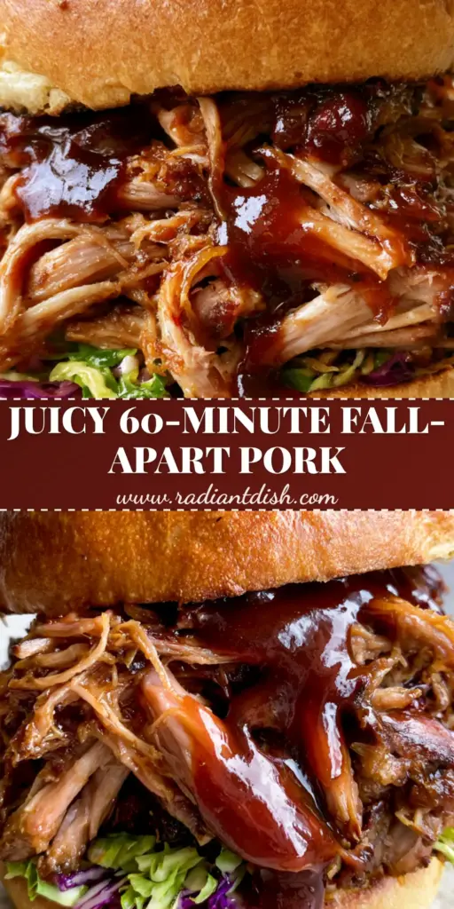 Instant Pot BBQ Pulled Pork with Glossy Hickory Sauce and Crisp Slaw 4 A towering Instant Pot BBQ pulled pork sandwich on a toasted brioche bun with mahogany sauce and colorful slaw.