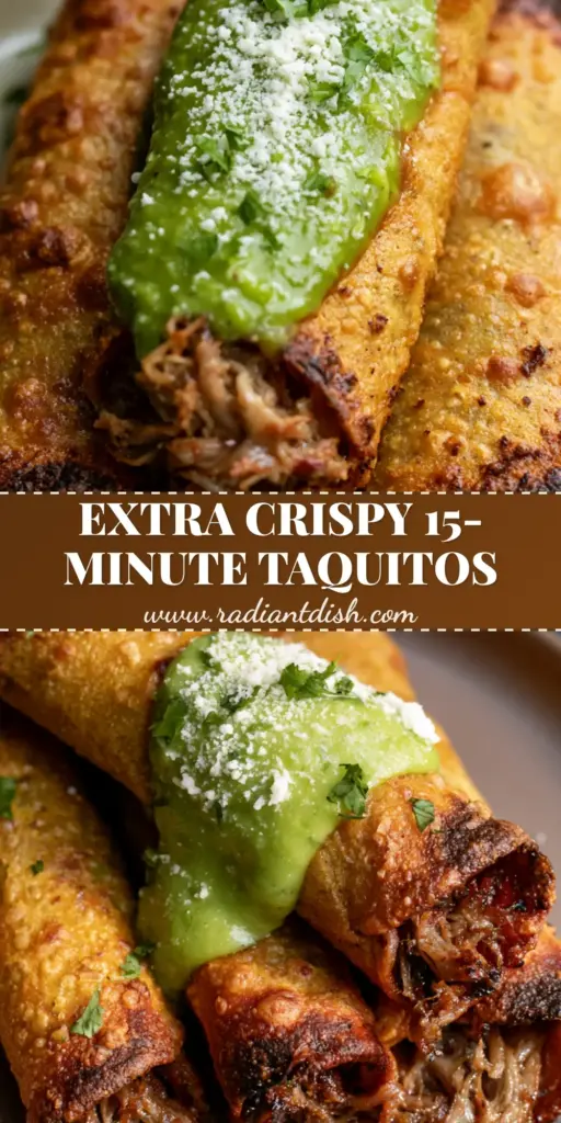 Pulled pork taquitos are the ultimate game-changing dinner for fans of extra-crispy textures and bold, succulent flavors. 4 A stack of three crispy pulled pork taquitos with lime crema and cotija cheese on a white plate.