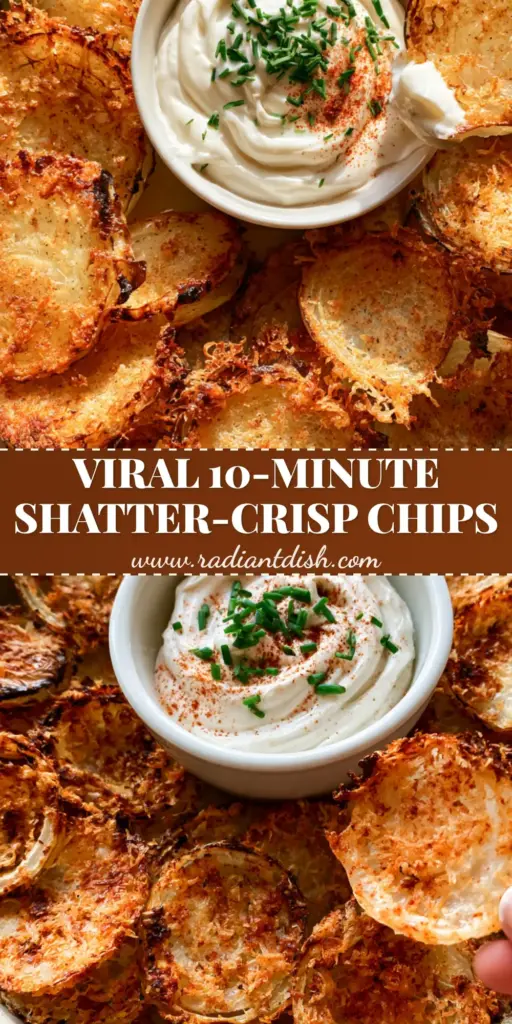Crispy Onion Ring Chips with Zesty Parmesan Crust 4 A close-up of crispy onion ring chips with a lacey parmesan crust and smoked paprika seasoning, served in a ceramic bowl with Greek yogurt dip.