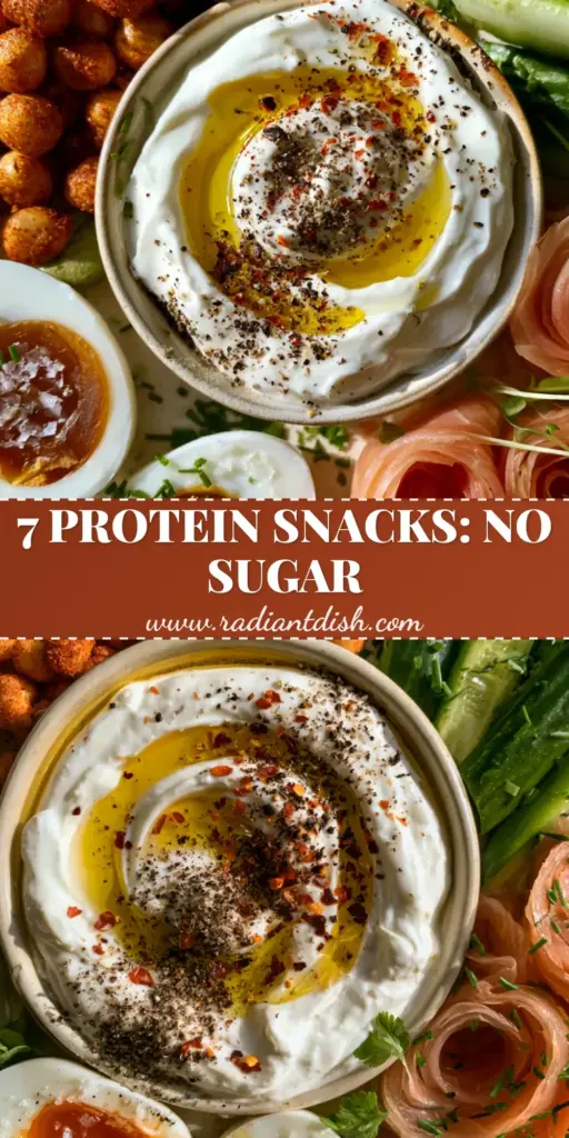 Savory Snack Ideas: The Ultimate Whipped Greek Yogurt and Smoked Salmon Plate 3 A gourmet protein plate showing savory snack ideas including jammy eggs, smoked salmon, and whipped yogurt dip.