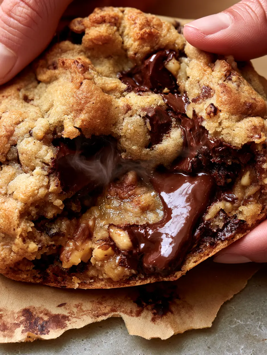 Levain Bakery cookies: The Ultimate Copycat 6-Ounce Chocolate Chip Walnut Recipe 3 Extreme macro close-up of Levain Bakery cookies showing a molten, underbaked fudge-like center.