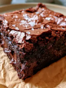 Extreme macro close-up of a thick square brownie slice showing molten dark chocolate chunks and a shattered crust. (brownies)