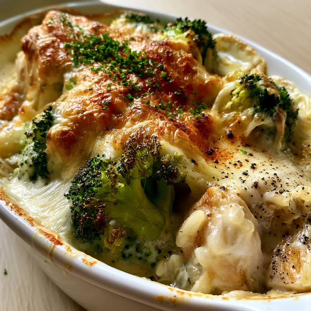 Broccoli Chicken and Rice Casserole: The Ultimate Creamy Comfort Food 1 Detailed view of seared golden chicken chunks and fluffy white rice coated in creamy white garlic sauce for the Broccoli Chicken and Rice Casserole.