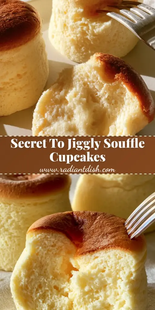 Japanese cotton cheesecake cupcakes: The Ultimate Airy Soufflé Recipe 4 A close-up shot of three Japanese cotton cheesecake cupcakes in white liners, showing their golden tops and jiggly souffle texture.