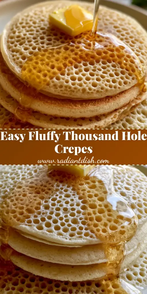 African Crepes: The Secret to Fluffy Moroccan Baghrir with 1,000 Holes 4 A vertical stack of three pale golden African crepes (Baghrir) with thousands of tiny holes, drenched in amber honey-butter glaze on a white plate. (African crepes)