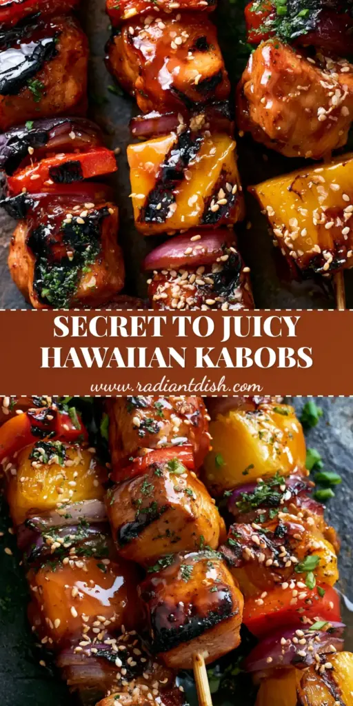 chicken pineapple kabobs: The Ultimate Grilled Hawaiian Teriyaki Skewers 3 Three chicken pineapple kabobs with dark grill marks and glossy teriyaki glaze on a slate board. (chicken pineapple kabobs)