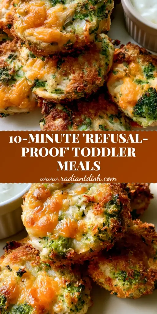 A stack of crispy broccoli cheddar chicken fritters on a plate with Greek yogurt dip. (picky eater recipes)